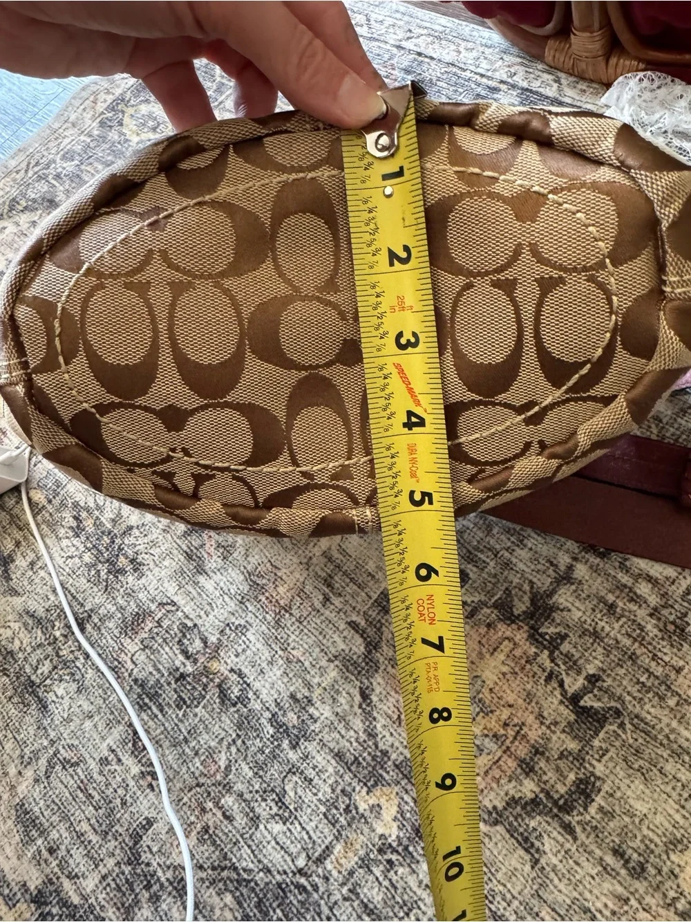 Coach Signature Canvas Bucket Bag with Burgundy Leather Trim